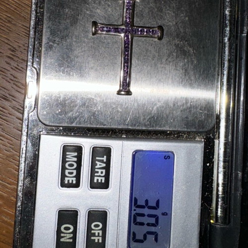 Silver 925 Cross with Purple Zircon, Like New