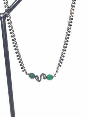 Long necklace with green stones and black chain new