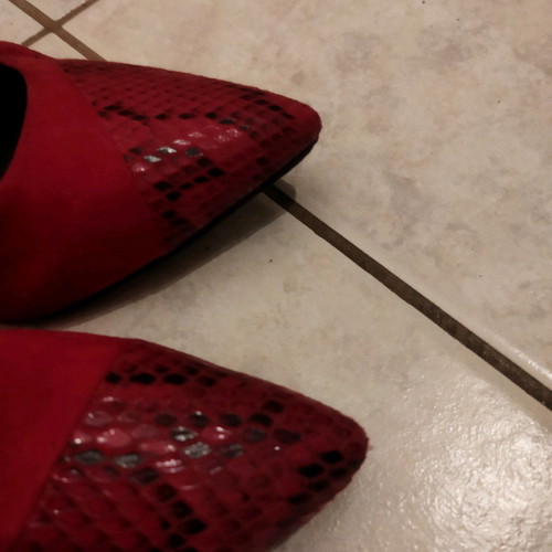 Red leather pumps used, size 39