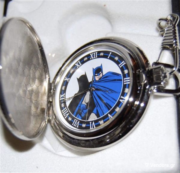  THE BATMAN POCKET WATCH STAINLESS STEEL with RETRO ART new IN COLLECTIBLE BATMAN GIFT BOX NEW