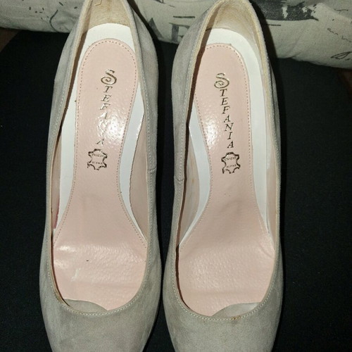 Peep toe suede pumps used, size 38, beige with platform
