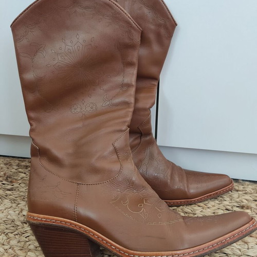 Kalogirou vintage leather boots used, brown beige, size 38