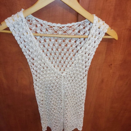 Crochet Top with Pearls like New, Ecru, One Size