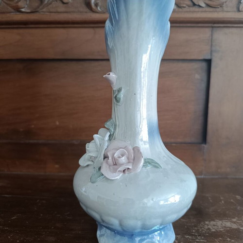 Vintage decorative ceramic jug with iridescent finish Rococo style