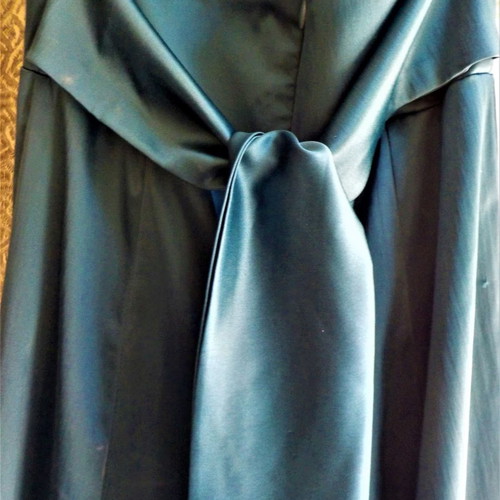 Satin halter dress used, petrol blue, size S