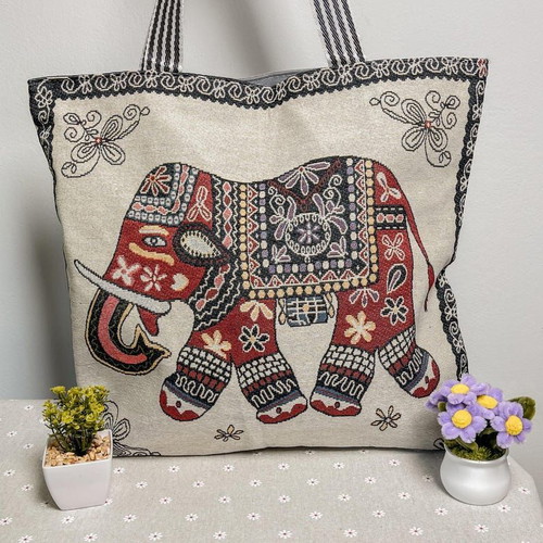 Fabric tote bag with elephant design, handmade, new