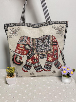 Fabric tote bag with elephant design, handmade, new