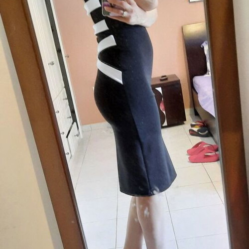 Black Midi Dress Scuba bodycon with Open Back and White Details like new