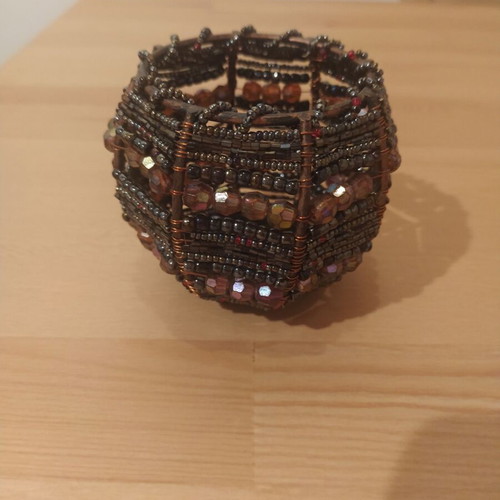 Candle Holder for Tealight with Metal Frame and Purple Beads like new