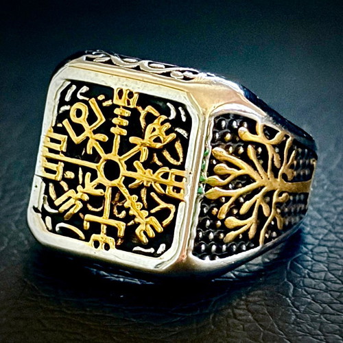 Vegvisir & Yggdrasil ring, US 13, 316L stainless steel