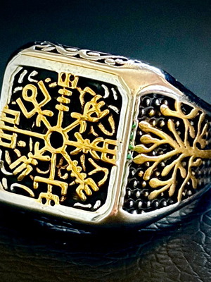 Vegvisir & Yggdrasil ring, US 13, 316L stainless steel