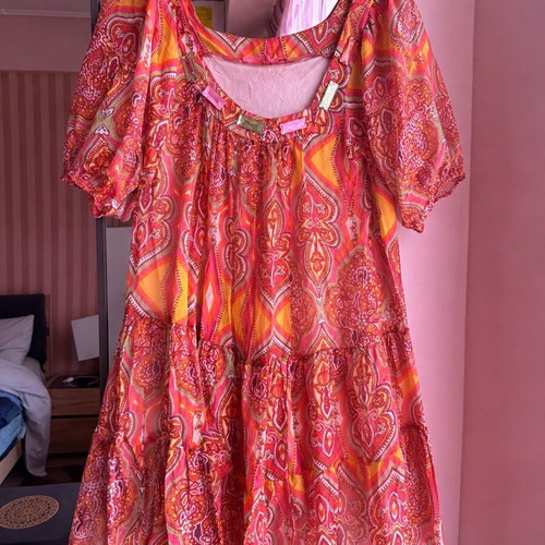 Boho dress tunic one size with ethnic print and stones, like new