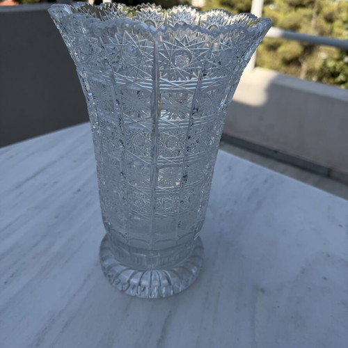 Vintage cut crystal vase like new, heavy hand-carved