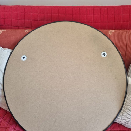 Round mirror 76cm black metal frame