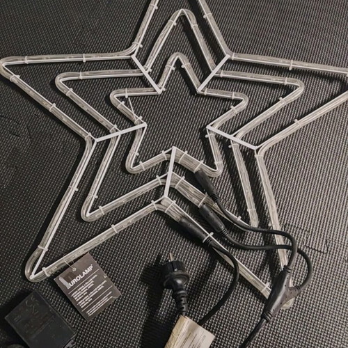 Illuminated star new, plastic with white metal frame