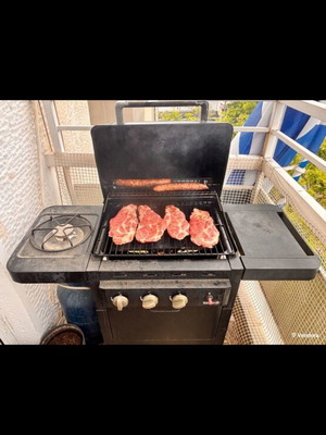 Gas grill with bottle, used