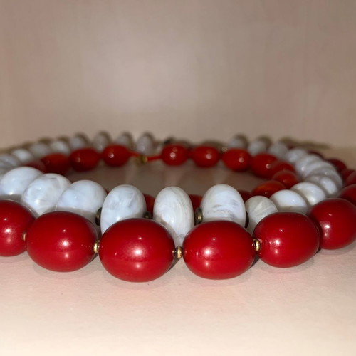 Necklaces used, set of 3 in red, white and burgundy