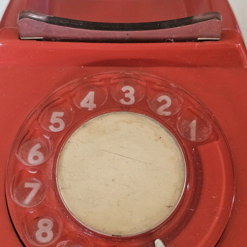 Vintage red telephone device used, collectible, 1960s