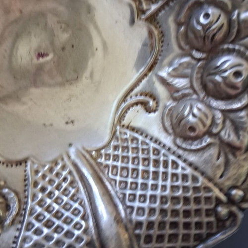 Vintage handmade fondue tray with embossed roses, like new