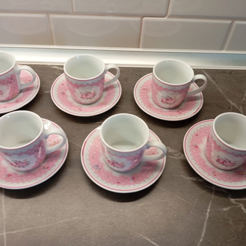 Modern House coffee cup set of 6, pink roses