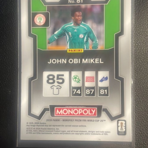 John Obi Mikel Panini Monopoly Prizm football card