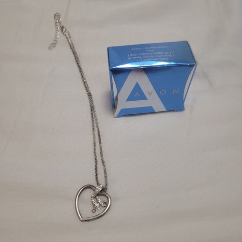 Avon silver necklace with initial M and rhinestones