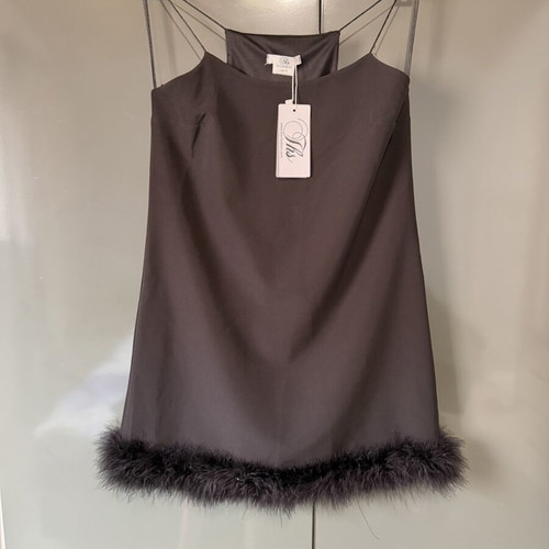 Mini dress THS Fashion new, black with feather trim, size S
