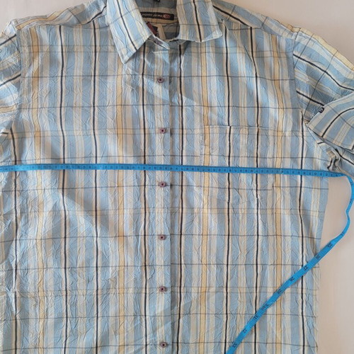 Point Zero Crinkle Shirt Blue Check short sleeve new, size M