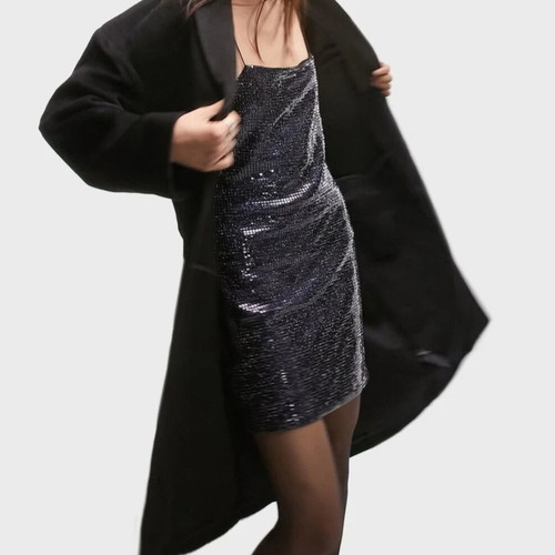 Topshop Black Longline Oversized Smart Coat New
