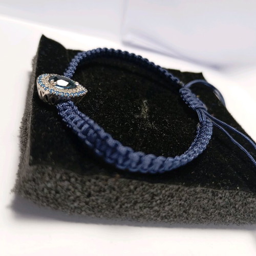 Macrame Bracelet Silver 925 with London Blue Topaz 5x7 and double zircon row new