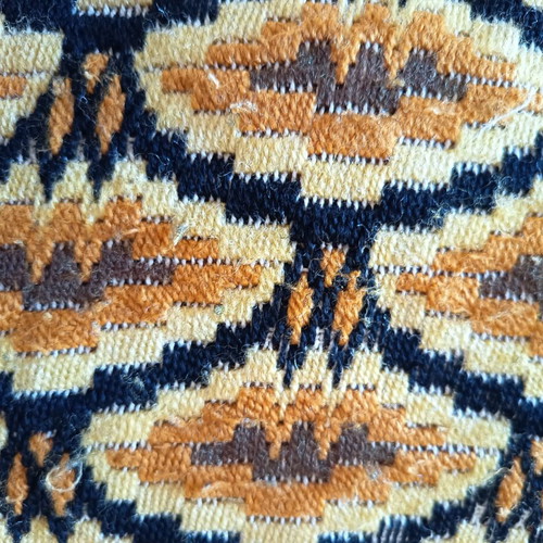 Vintage Handmade Decorative Pillow with Wool Thread in Ochre and Brown