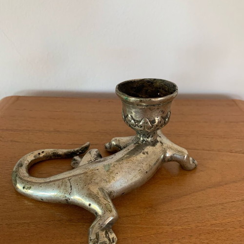 Lizard candlestick like new made of alpaca
