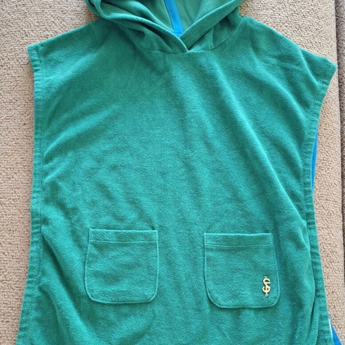 Sugarfree sleeveless terry top with hood like new, green and turquoise, size 12-14