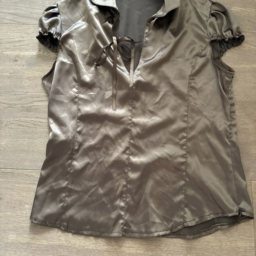 Satin short-sleeve blouse, grey green, size M