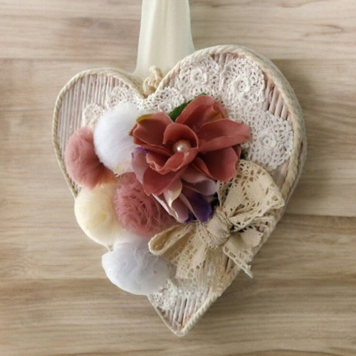 Decorative frame with pom pon heart 20x20cm new