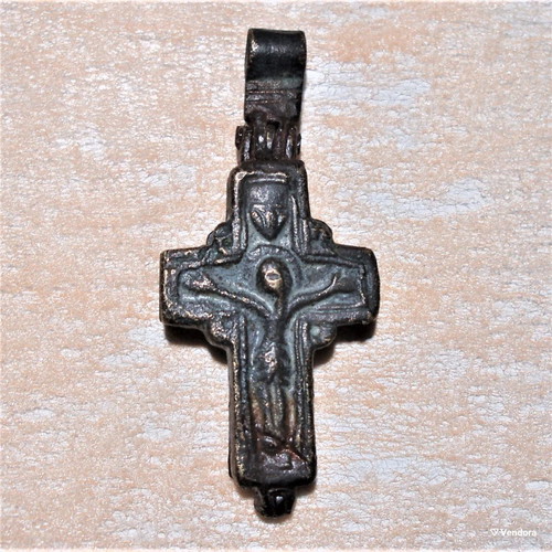 Silver old double-sided cross with case for Holy Wood or Saints' Relic used