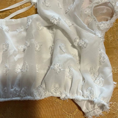 Set skirt crop top new, white with patterns