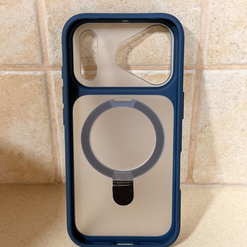 MagSafe case with stand for iPhone 17 Pro, navy blue with orange trim