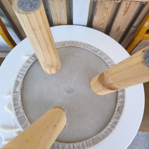 Wooden stool with macrame design
