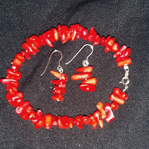 Inez jewelry set with natural coral and 925 silver, handmade, new
