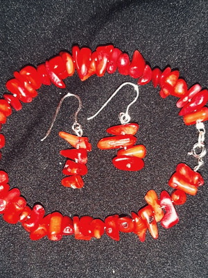 Inez jewelry set with natural coral and 925 silver, handmade, new
