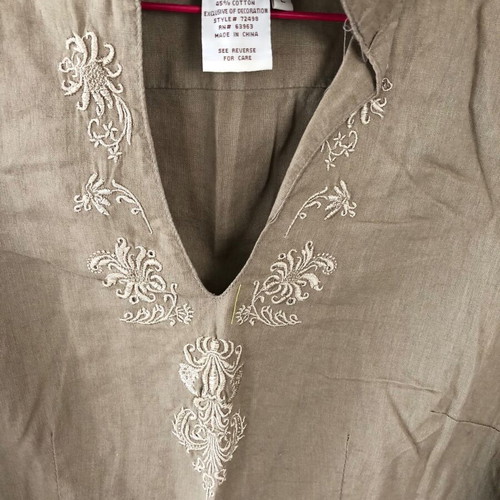 Linen tunic L like new, beige with embroidery