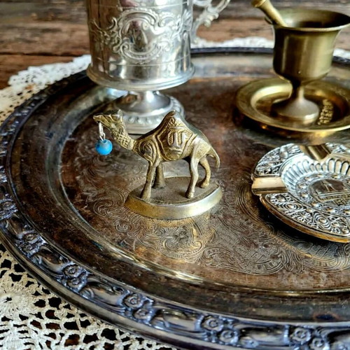 Vintage decoration set used, 5 pieces with Oneida silver-plated tray