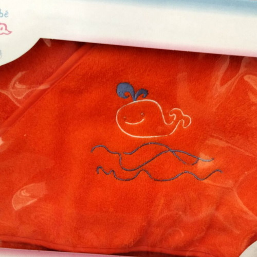 Baby Hooded Towel with Embroidery Omega Orange 100% Cotton 70x70cm New