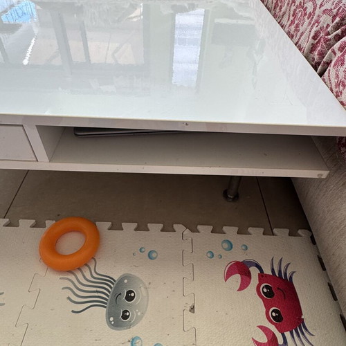 IKEA coffee table lacquered square with drawers and metal legs
