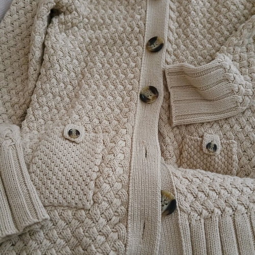 Long knitted cardigan like new, beige, warm with large collar