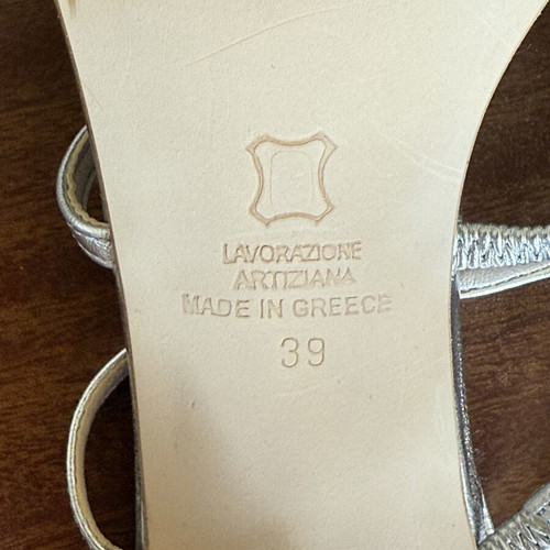 Fardoulis Silver Leather Sandals Size 39 New