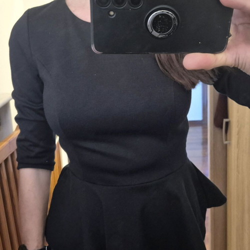 Blouse with ruffles used, black fitted, size S