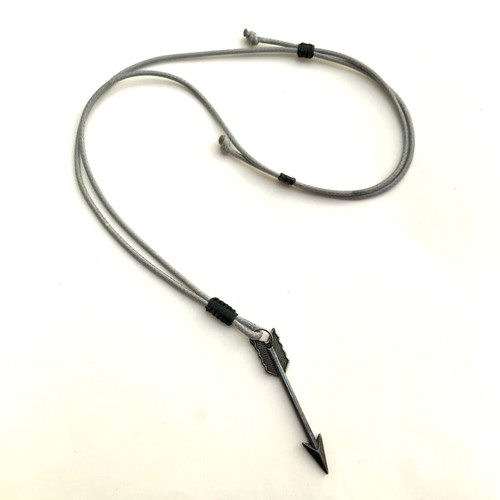 Men's Necklace with Metal Arrow Pendant on Grey Snake Cord new