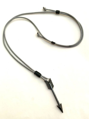 Men's Necklace with Metal Arrow Pendant on Grey Snake Cord new